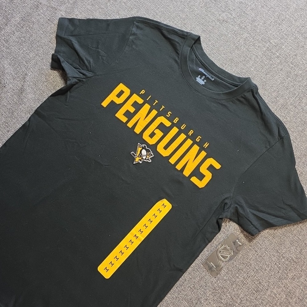NWT Champion Pittsburgh Penguins Shirt Black Mens Medium Embroidered NHL Hockey